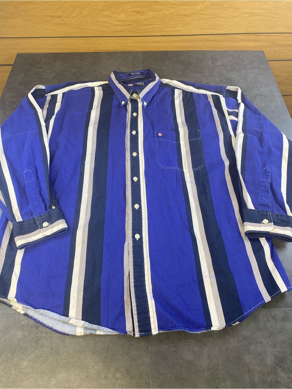 Chaps VTG Purple,‎ black & grey Vertical Stripe Button-Down Shirt-XL